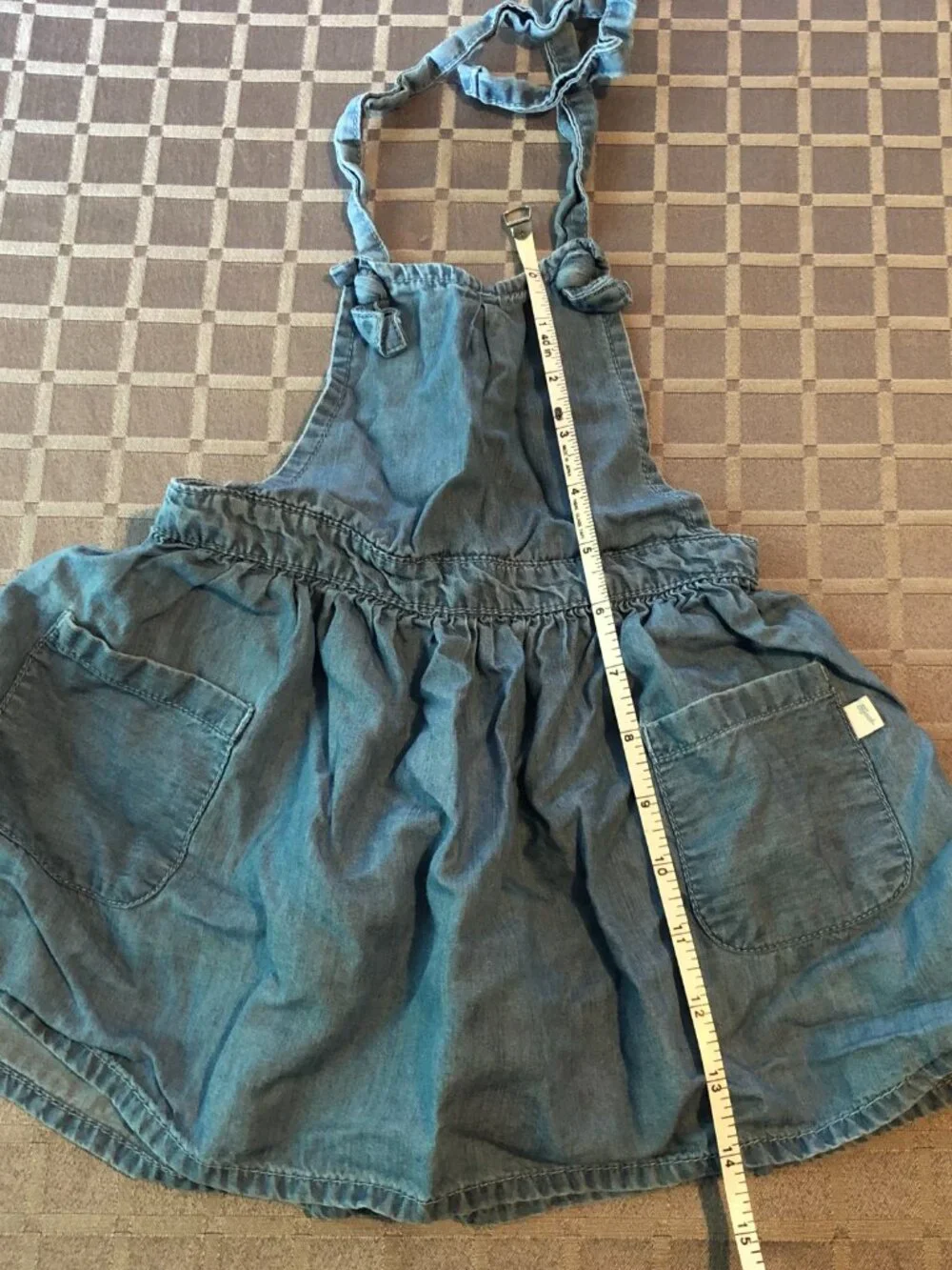 OshKosh B'gosh Girls 2T Chambray Romper Dress Denim Halter Tie Neckline